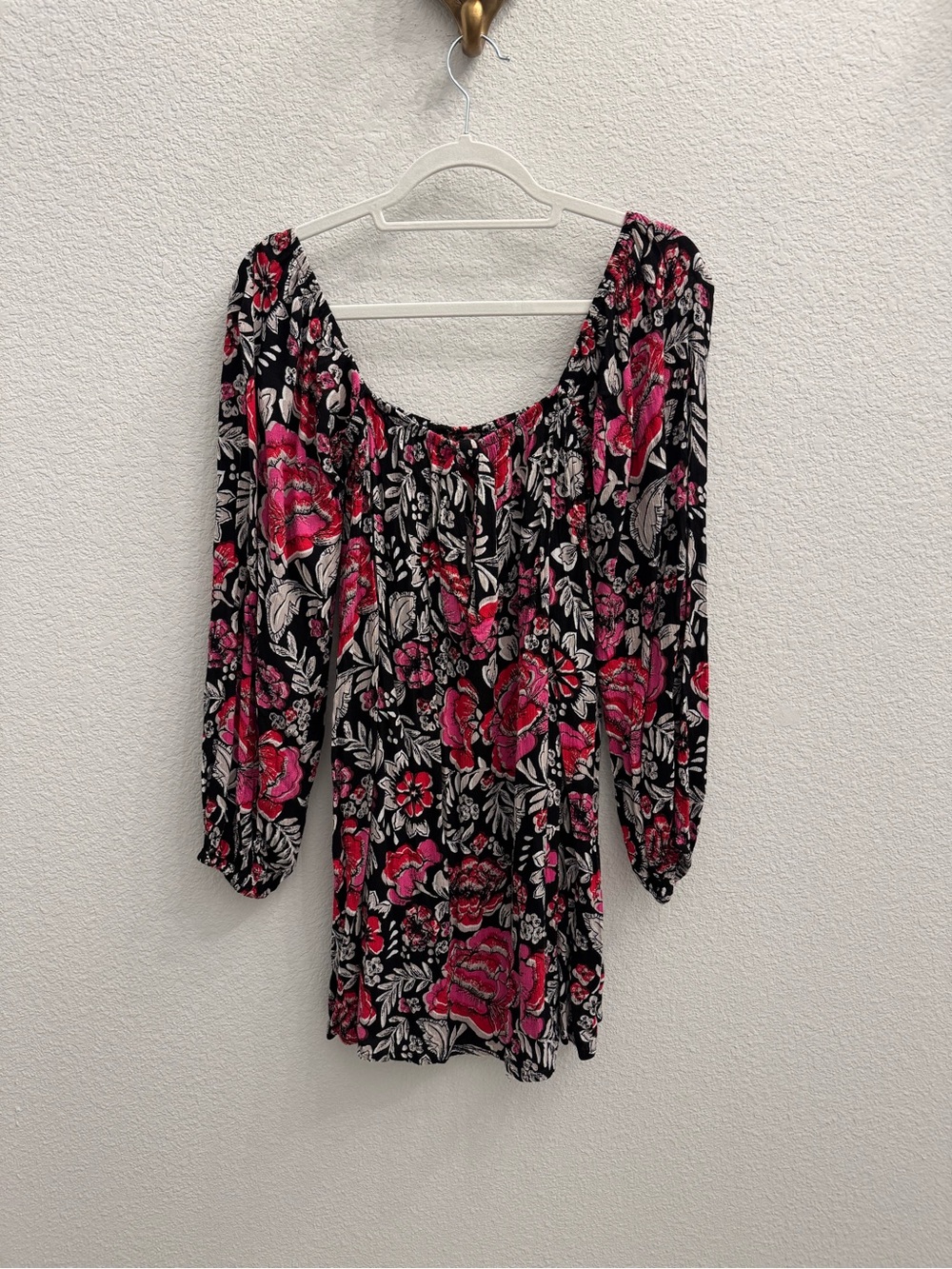 Billabong Black Mini Dress with Pink Floral Print